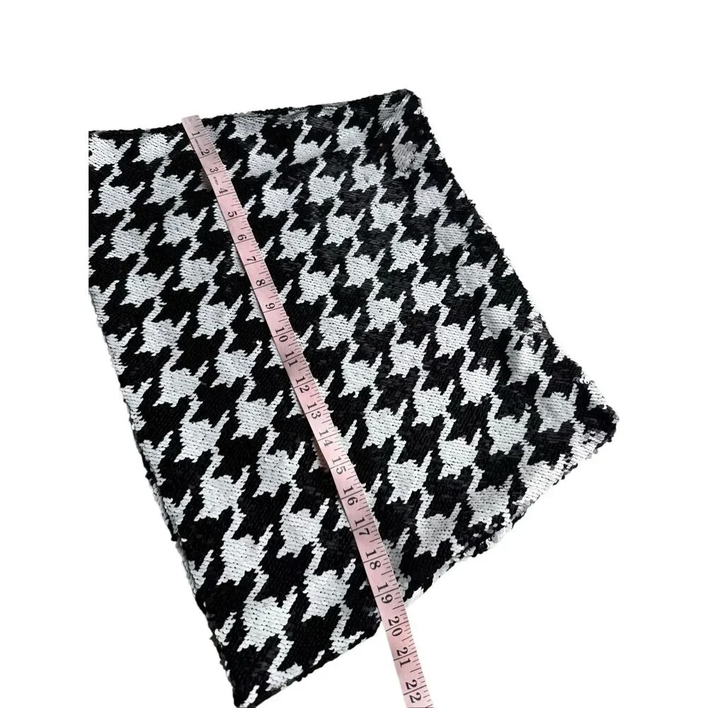 ZARA Black & White Sequined Houndstooth Mini Skirt Size L